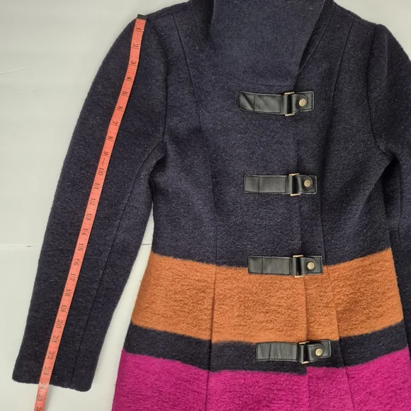 Plenty By Tracy Reese Dusken Wool Funnel Neck Coat Anthropologie Colorblock Sz M - Picture 16 of 16